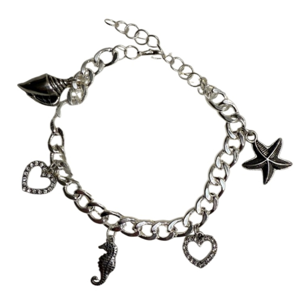 Handmade Silver Plated Charm Bracelet with Sea Charms